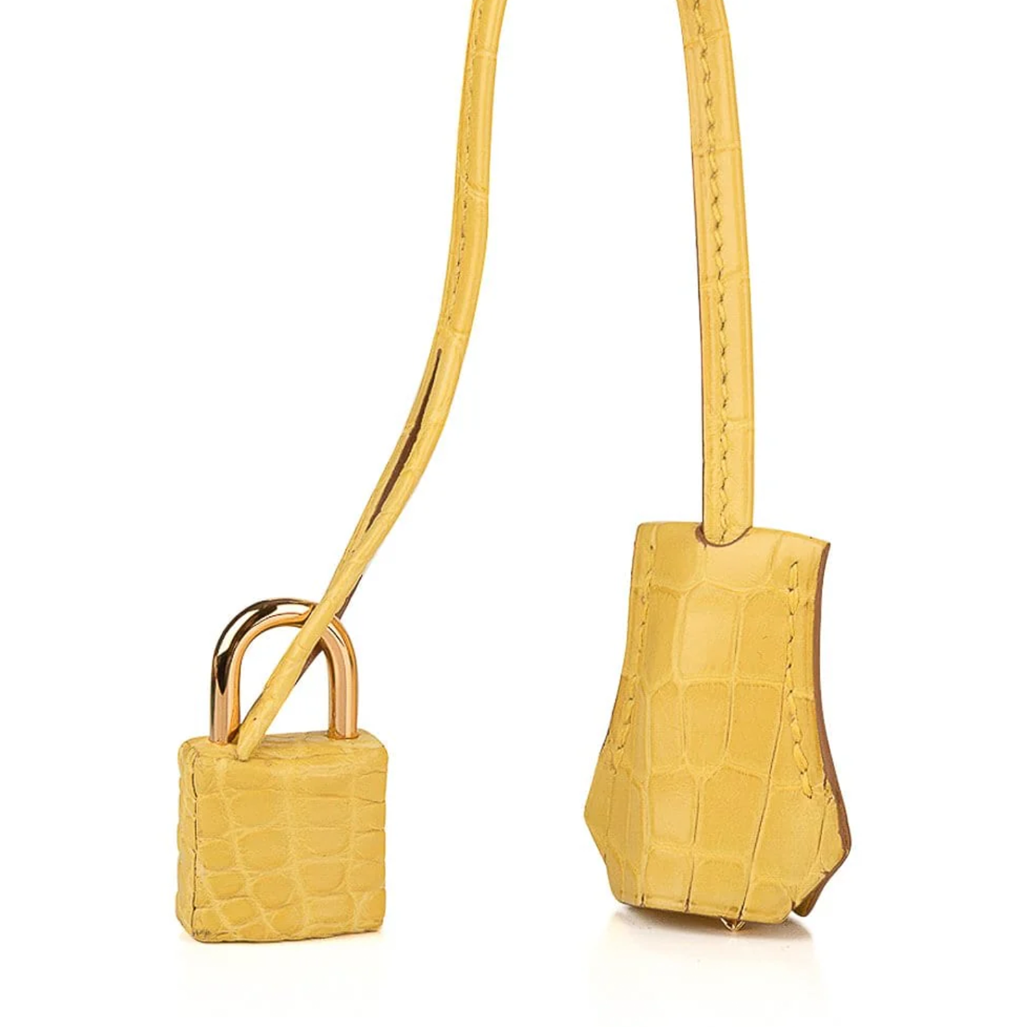 Bright Sunlit Mimosa Yellow Neat Symmetrical Scaled Medium Rigid Rectangular Hand Tote With Radiant Golden Twist Lock Hardware And Matching Suspended Metal Padlock Charm